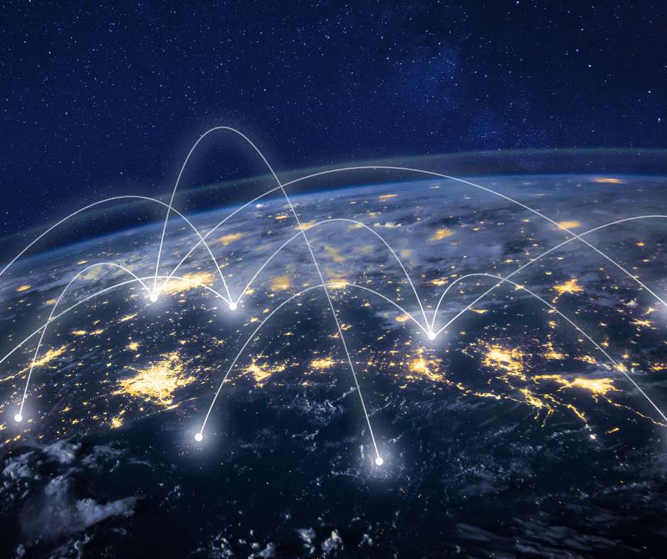 Global network connections over a night Earth view