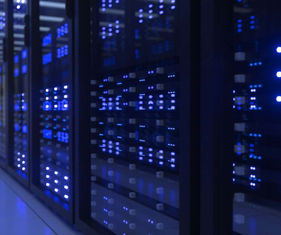 A server room with blue LED lights, showcasing the high-tech infrastructure managed by Fluid IT's proactive support for businesses in Frisco.