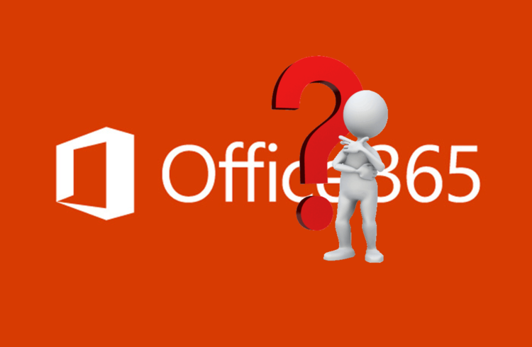 Microsoft Office 365 services and the thinking asking man with the left hand thumb on the chin stick figure with orange question mark.