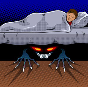 Child with the monster under the bed pop art.