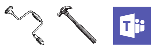 Hand Brace, hammer with the Microsoft Teams logo.