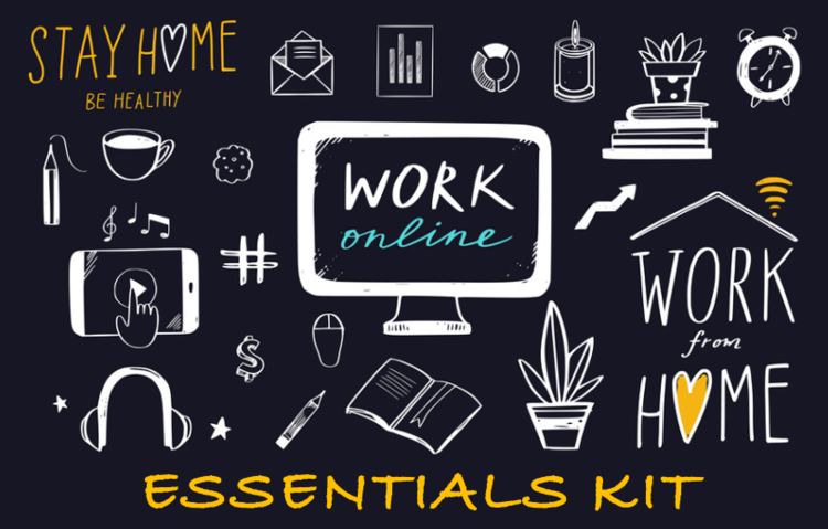 A chart with the black background showing the essentials required to work from home.